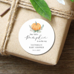 Little Pumpkin is on the way Baby Shower Classic Round Sticker