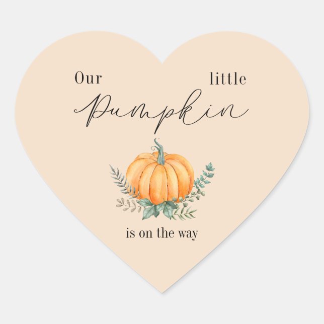 Little Pumpkin is on the way Baby Shower Heart Sticker (Front)