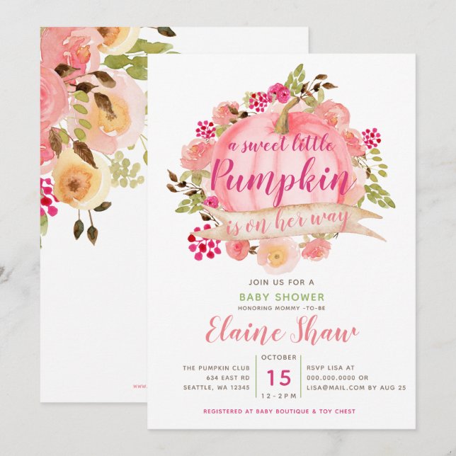 little pumpkin is on the way baby shower invitation (Front/Back)