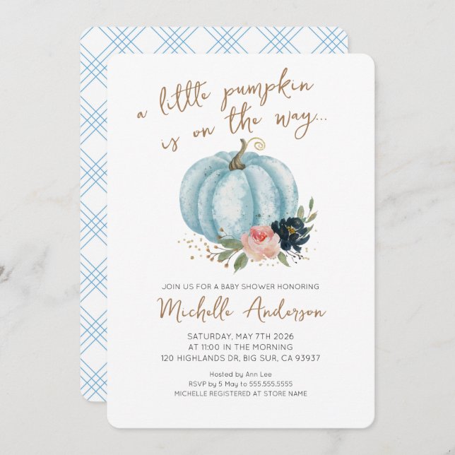 Little Pumpkin Is On The Way Baby Shower Invitation (Front/Back)