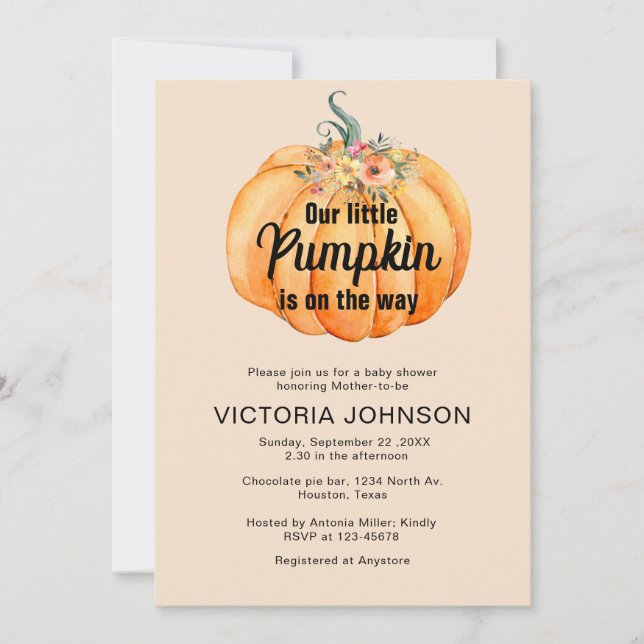 Little Pumpkin is on the way Baby Shower  Invitation (Front)