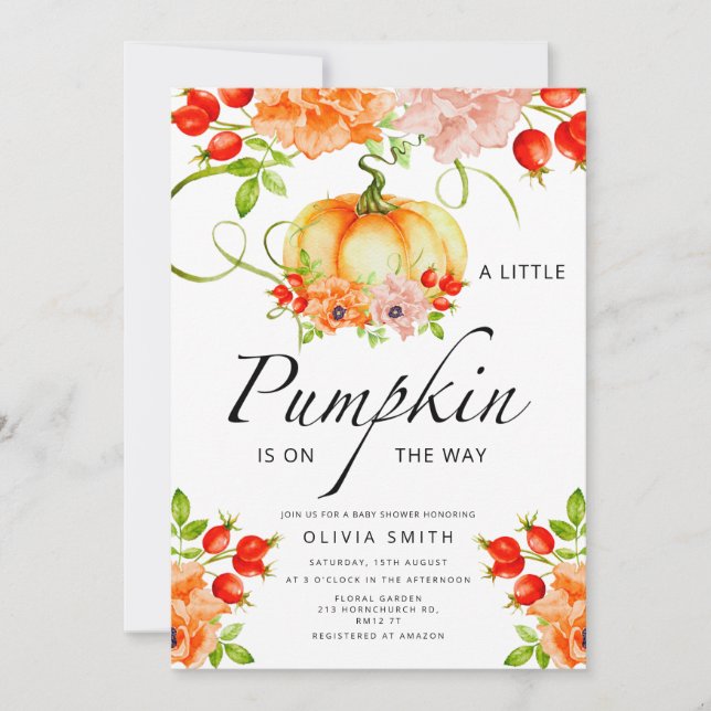 Little pumpkin is on the way baby shower invitation (Front)