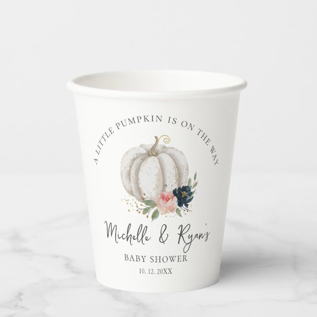 Little Pumpkin Is On The Way Baby Shower Paper Cups (Front)