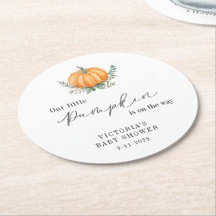 Little Pumpkin is on the way Baby Shower Round Paper Coaster