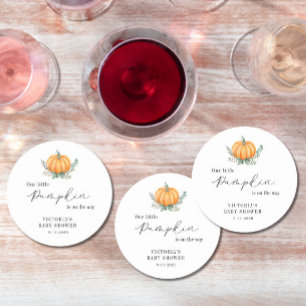 Little Pumpkin is on the way Baby Shower Round Paper Coaster