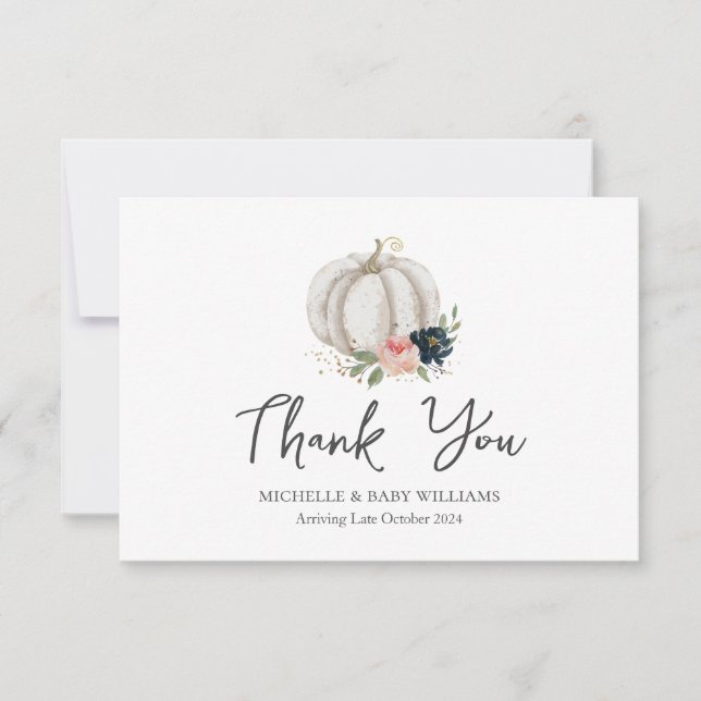 Little Pumpkin Is On The Way Baby Shower Thank You Card (Front)
