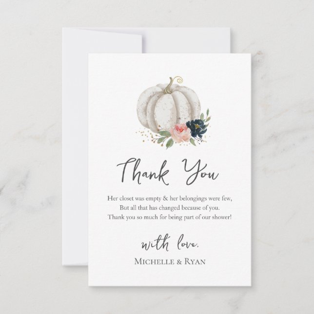 Little Pumpkin Is On The Way Baby Shower Thank You Card (Front)