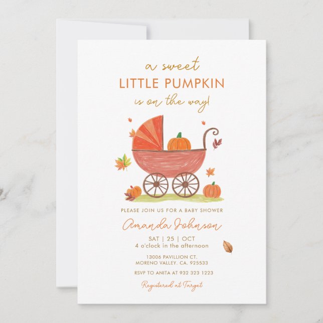 Little Pumpkin is on The Way Carriage Baby Shower Invitation (Front)