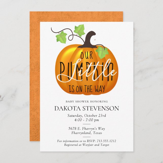 Little Pumpkin is on the Way | Cute Baby Shower Invitation (Front/Back)