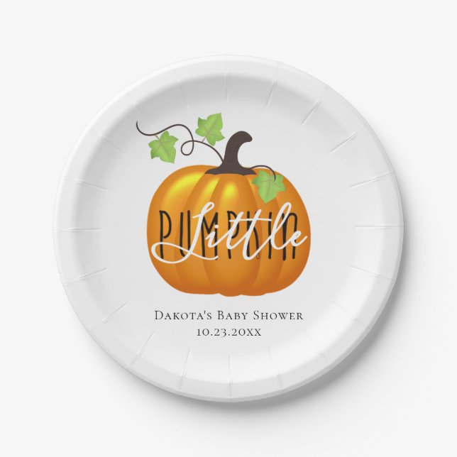 Little Pumpkin is on the Way | Cute Baby Shower Paper Plate (Front)