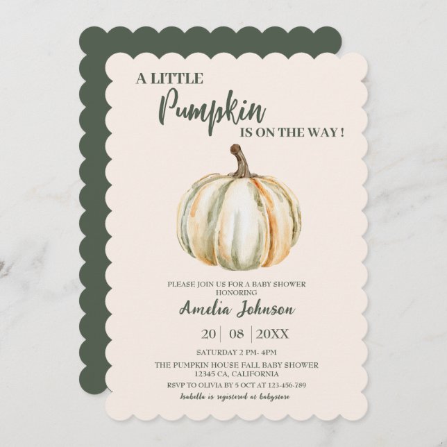 Little Pumpkin is on the way Fall Baby Shower  Invitation (Front/Back)