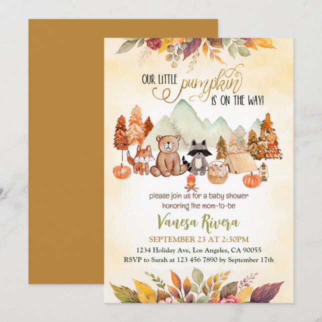 Little Pumpkin Is on the Way Fall Baby Shower Invitation (Front/Back)