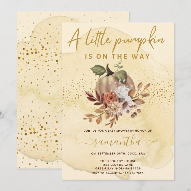 Little Pumpkin Is On The Way Fall Baby Shower Invitation (Front/Back)
