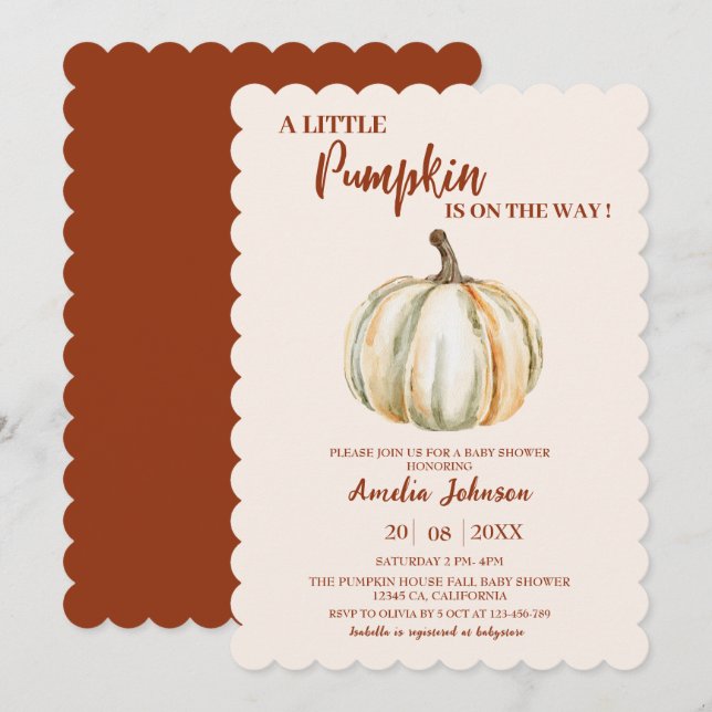 Little Pumpkin is on the way Fall Baby Shower  Invitation (Front/Back)