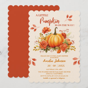 Little Pumpkin is on the way Fall Baby Shower  Invitation