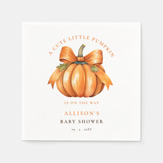 little pumpkin is on the way fall baby shower napkin (Front)