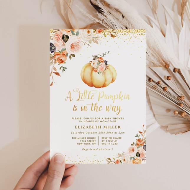 little pumpkin is on the way floral baby shower invitation (Creator Uploaded)