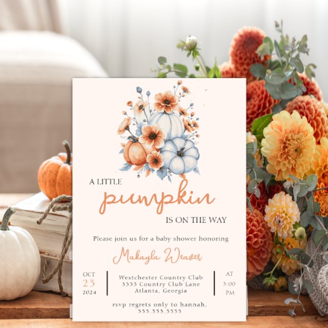  Little Pumpkin is On the Way modern Baby Shower Invitation (Creator Uploaded)