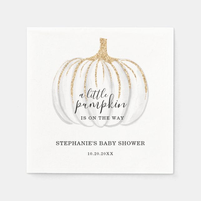 Little Pumpkin Is On The Way Modern Baby Shower Napkin (Front)