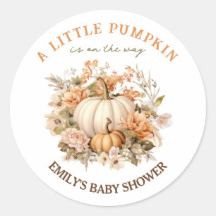 Little Pumpkin Is On The Way Neutral Baby Shower Classic Round Sticker