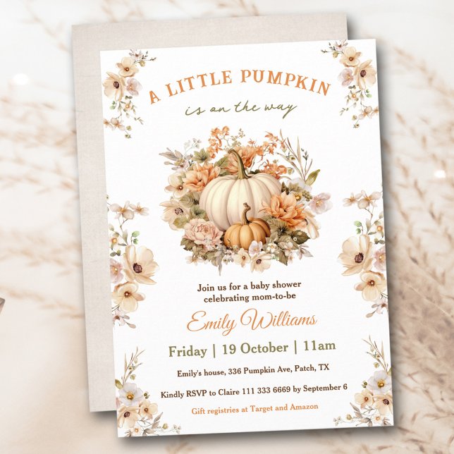 Little Pumpkin Is On The Way Neutral Baby Shower Invitation (Little Pumpkin Is On The Way Neutral Baby Shower Invitation)