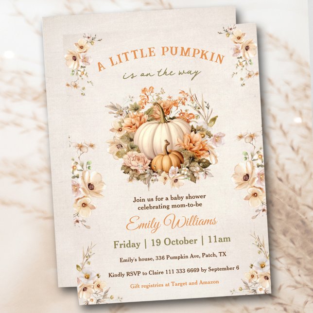 Little Pumpkin Is On The Way Pastel Baby Shower Invitation (Little Pumpkin Is On The Way Pastel Baby Shower Invitation)