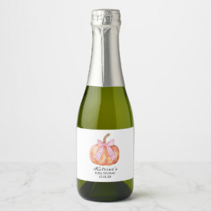 Little Pumpkin is on the Way Pink Bow Baby Shower  Sparkling Wine Label