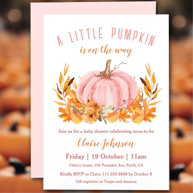Little Pumpkin Is On The Way Pink Girl Baby Shower Invitation (Little Pumpkin Is On The Way Pink Girl Baby Shower Invitation)