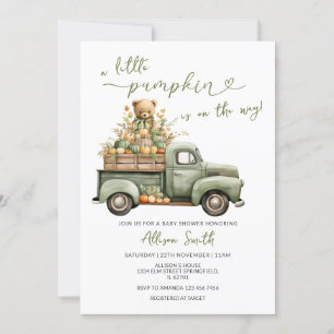 Little Pumpkin Is On The Way Truck Baby Shower Invitation