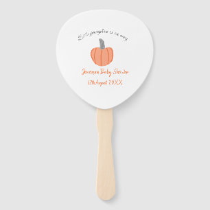 Little pumpkin is on way orange grey baby shower a hand fan