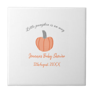 Little pumpkin is on way orange grey baby shower a tile