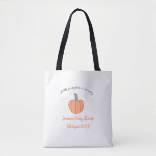 Little pumpkin is on way orange grey baby shower a tote bag