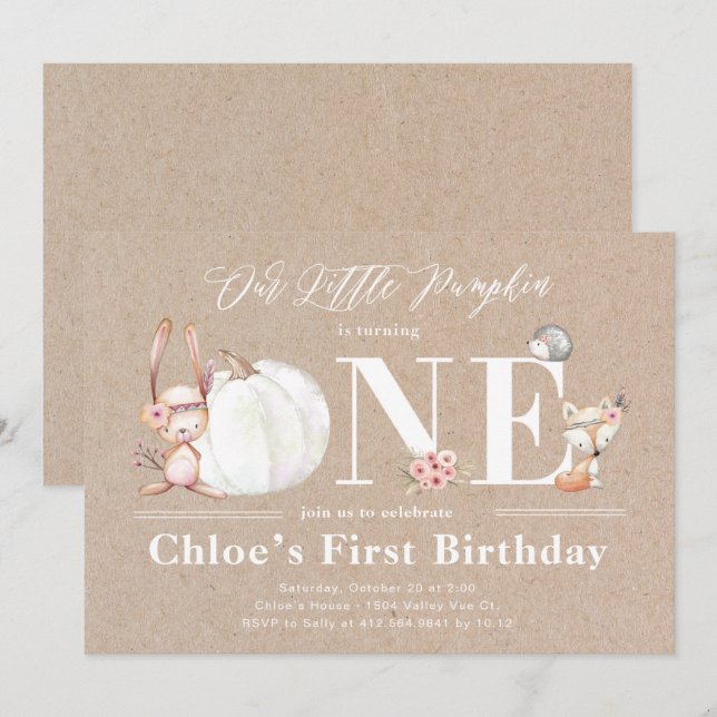 Little Pumpkin is One Fall Birthday Invitations (Front/Back)