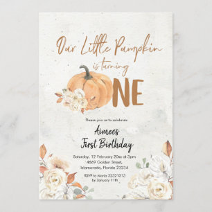 Little Pumpkin is Turning One Girl Birthday Invitation