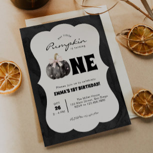 Little Pumpkin Is Turning One Halloween Birthday Invitation