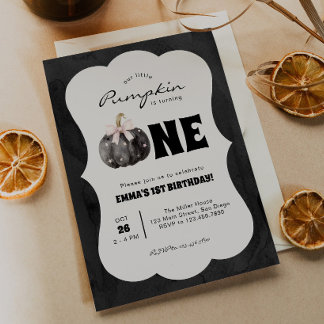 Little Pumpkin Is Turning One Halloween Birthday Invitation