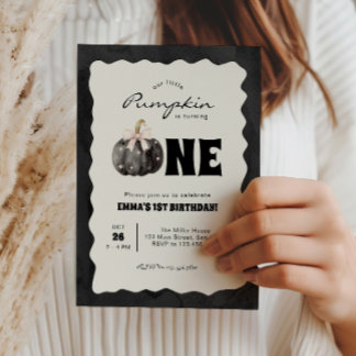 Little Pumpkin Is Turning One Halloween Birthday Invitation