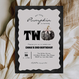 Little Pumpkin Is Turning Two Halloween Birthday Invitation