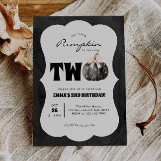 Little Pumpkin Is Turning Two Halloween Birthday Invitation