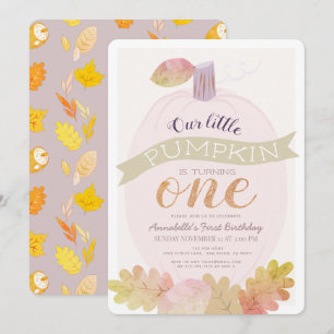 Little Pumpkin Lavender Pink Girl 1st Birthday Invitation