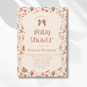 Little Pumpkin Leaves Autumn Bow Baby Shower Invitation