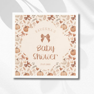Little Pumpkin Leaves Autumn Bow Baby Shower Napkin