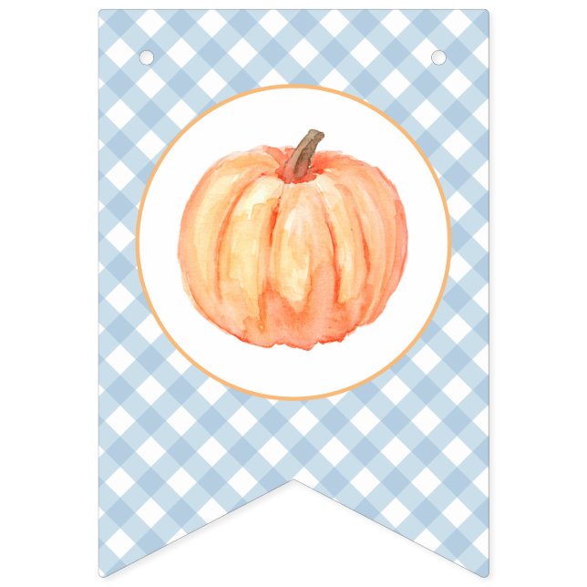 Little Pumpkin light blue plaid first birthday Bunting (First Flag)