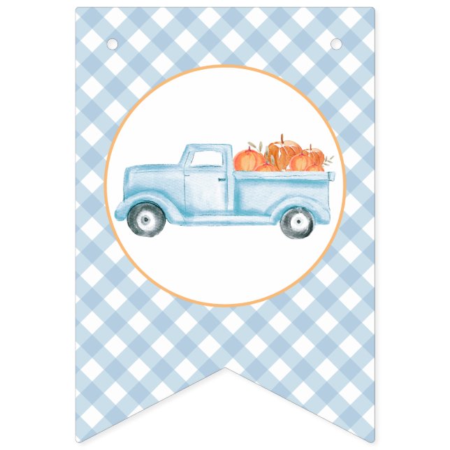 Little Pumpkin light blue truck first birthday Bunting (First Flag)
