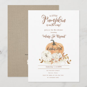 Little Pumpkin Linen & White Pumpkin Baby Shower Invitation