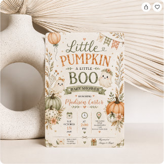 Little Pumpkin Little Boo Halloween Baby Shower Invitation
