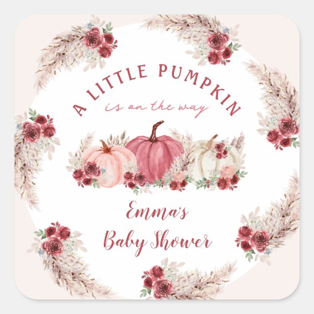 Little Pumpkin Marsala Baby Shower Square Sticker (Front)