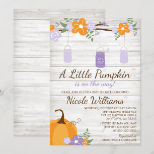 Little Pumpkin Mason Jar Lavender Girl Baby Shower Invitation
