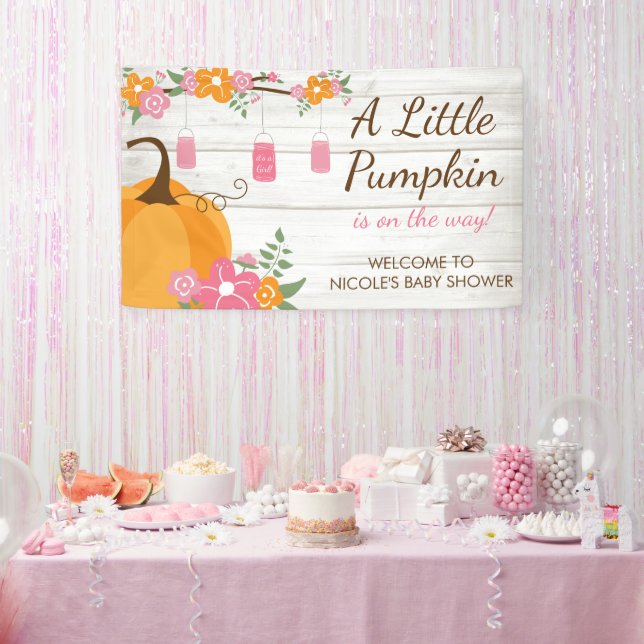 Little Pumpkin Mason Jars Fall Girl Baby Shower Banner (Party)
