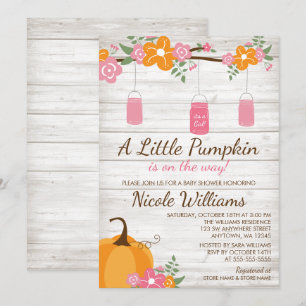 Little Pumpkin Mason Jars Fall Girl Baby Shower Invitation